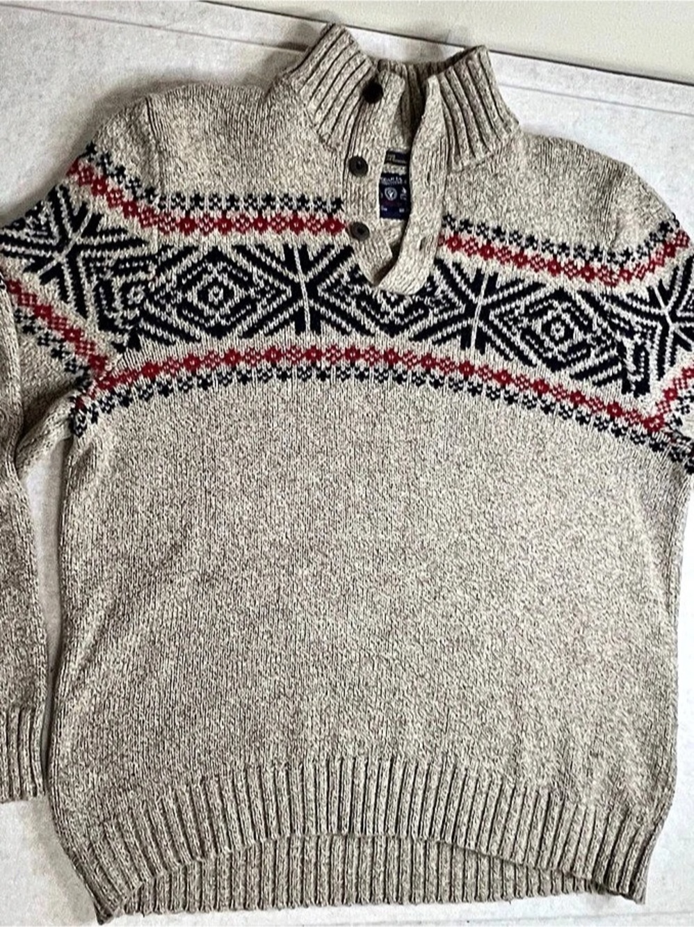 American Eagle Fair Isle Mock Neck Button Pullover Sweater XXL Athletic Fit